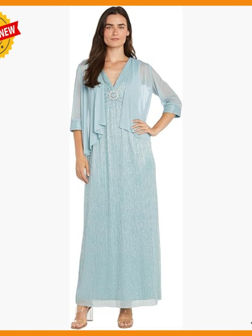 Elegant V-Neck Evening Gown with Sheer Cover Up 2-Piece Formal Set